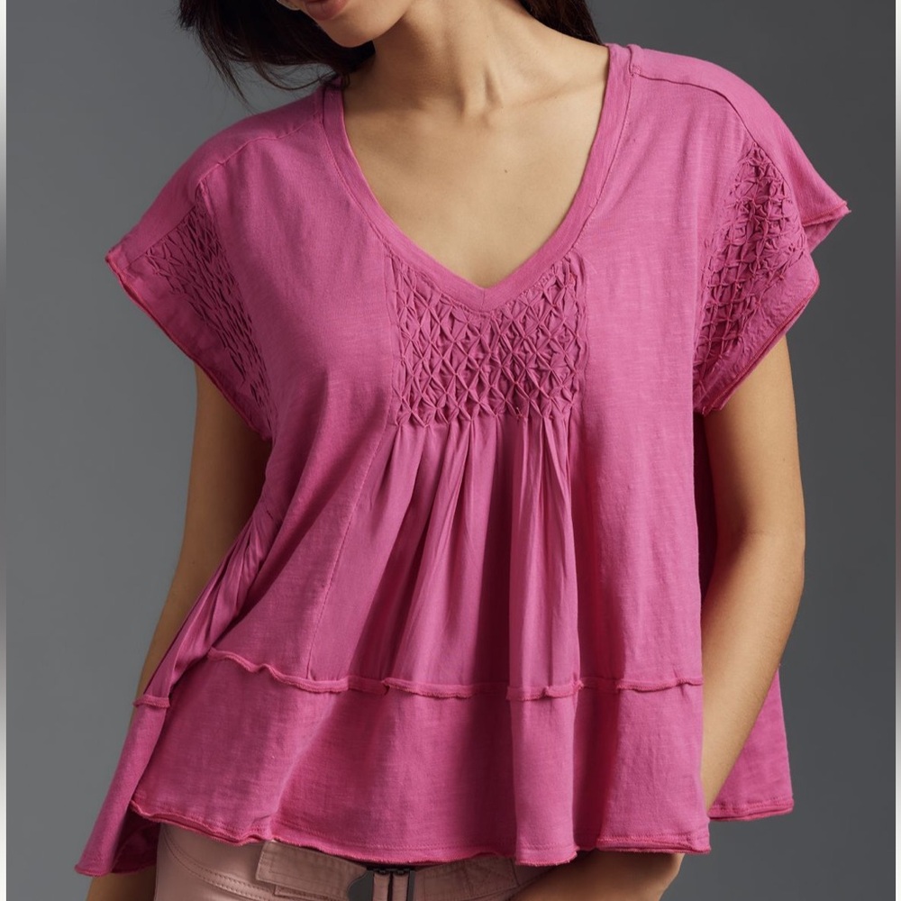 NWT Anthropologie Smocked Swing Tee in Raspberry